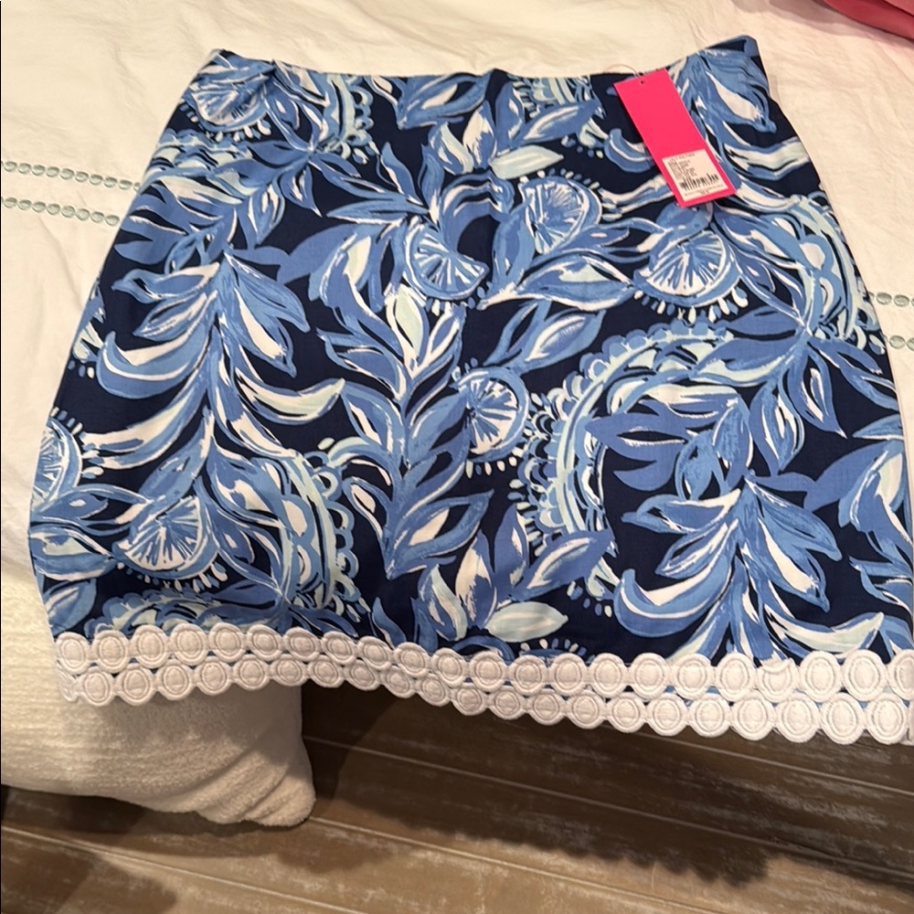 Lilly Pulitzer Blue and White Floral Mini Skirt